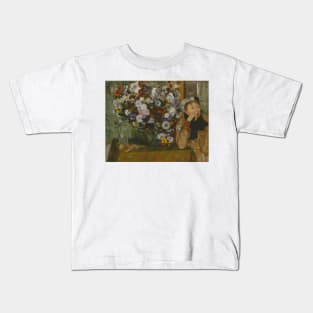 A Woman Seated beside a Vase of Flowers by Edgar Degas Kids T-Shirt